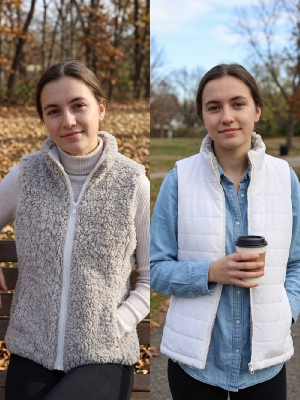 32 Degrees Reversible Sherpa and Quilted Vest - Light Gray & White